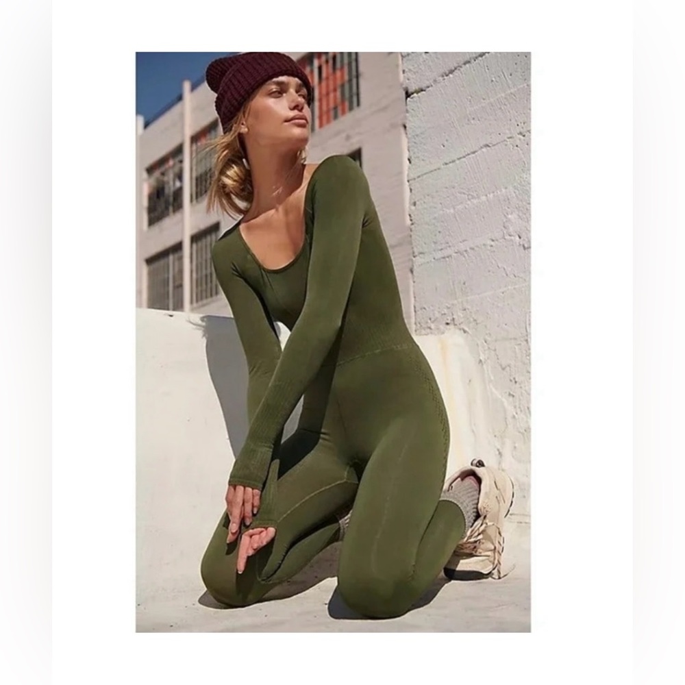 NWOT Free People Movement Good Karma Long
Sleeve Onesie Olive Green Size M/L
